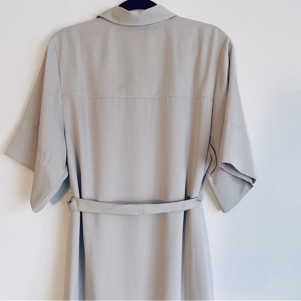 H&M MIDI SHIRT DRESS KIMONO SLEEVES RELAXED FIT BELTED Beige - Picture 7 of 14